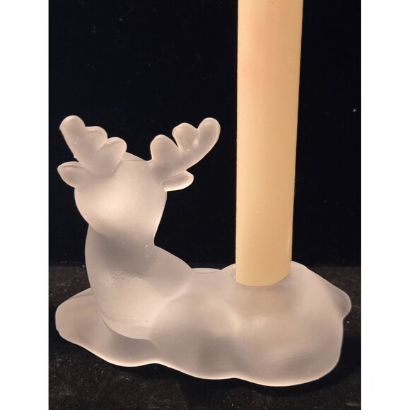 Pair Of vintage Frosted Glass Reindeer Candle Holders - Picture 4 of 10